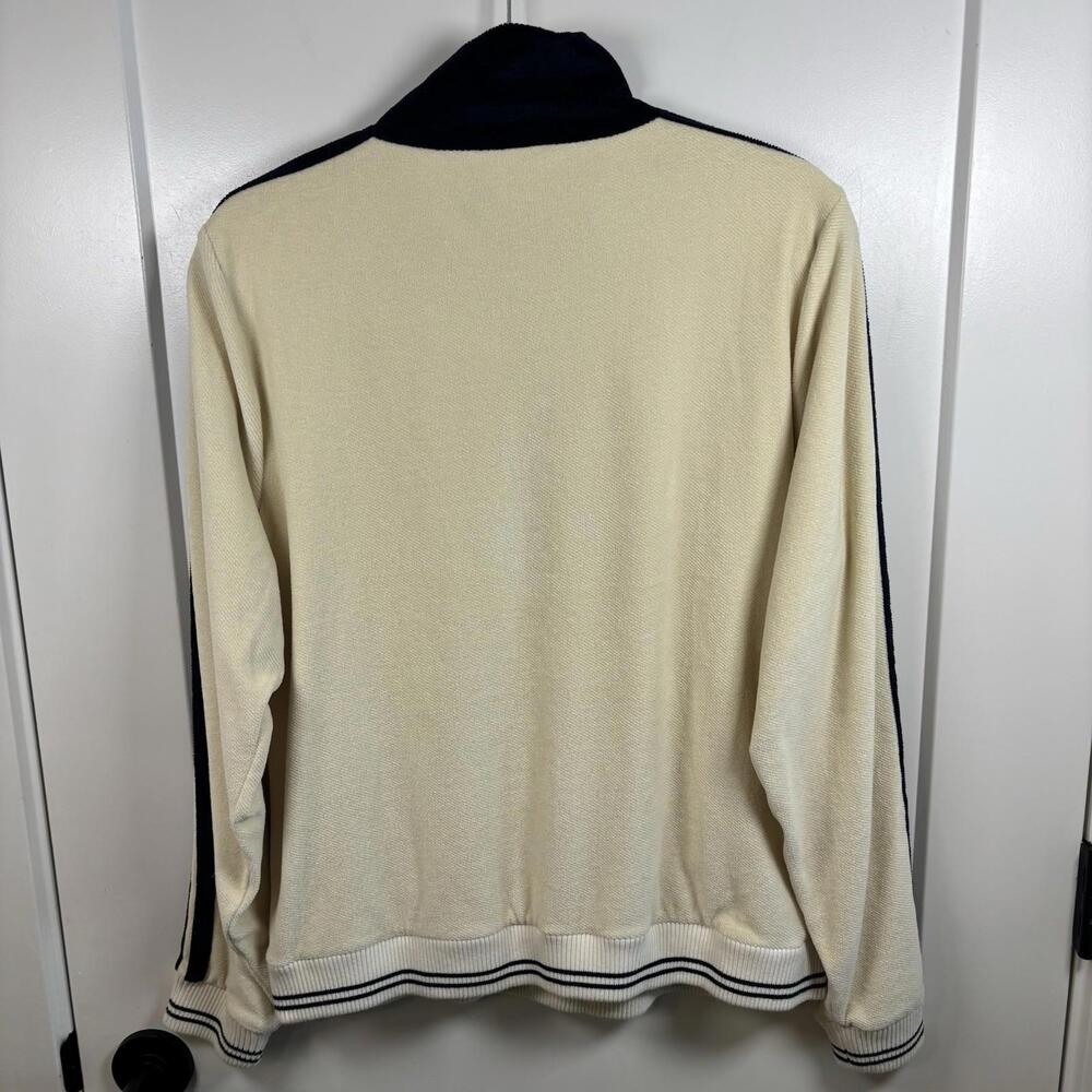 Faherty Richie Velour Velvet Cream & Navy Blue Quarter Zip Women’s Size Large - Picture 4 of 7